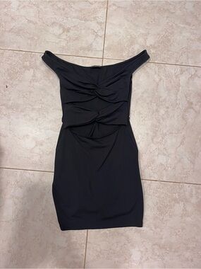 White Fox Boutique Black Off-Shoulder Knot Mini Dress